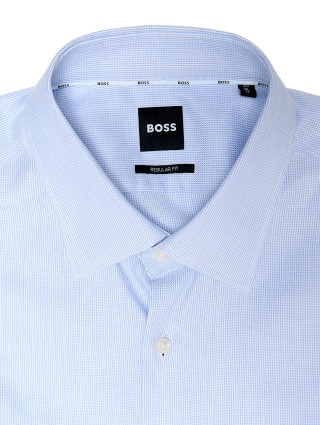 Голубая рубашка BOSS из натурального хлопка: фото 4 - Invogue