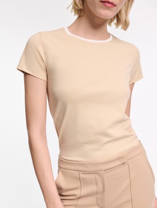 Бежевая футболка DOROTHEE SCHUMACHER из эластичного хлопка: фото 2 - Invogue