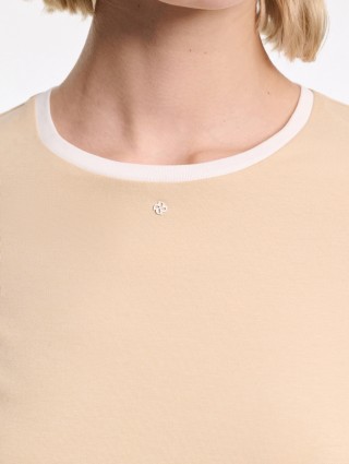 Бежевая футболка DOROTHEE SCHUMACHER из эластичного хлопка: фото 4 - Invogue