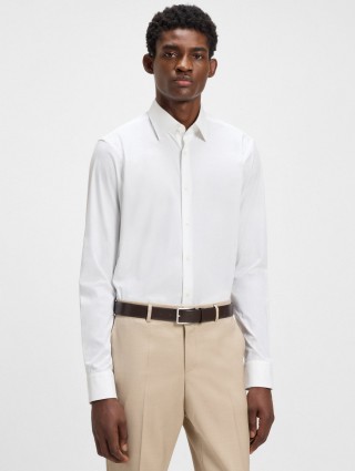 Белая рубашка BOSS из эластичного хлопкового поплина: фото 2 - Invogue