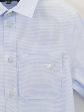 Голубая рубашка EMPORIO ARMANI KIDS из хлопка: фото 2 - Invogue