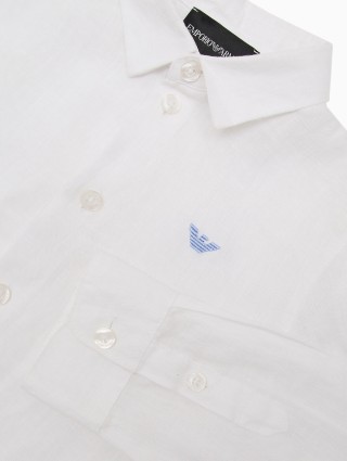 Белая рубашка Emporio Armani льняная: фото 2 - Invogue