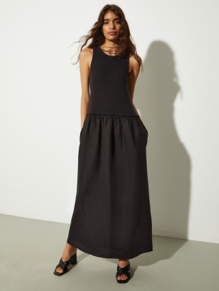 Чорна сукня Max&Co з льону та трикотажу: фото 3 - Invogue