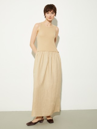 Світло-коричнева сукня Max&Co з льону та трикотажу: фото 3 - Invogue