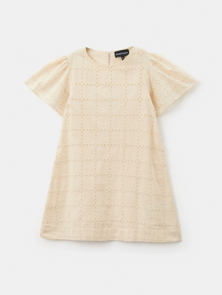 Бежевое платье EMPORIO ARMANI KIDS из хлопка: фото - Invogue