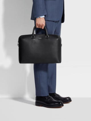 Черная деловая сумка ZEGNA кожаная: фото 1 - Invogue