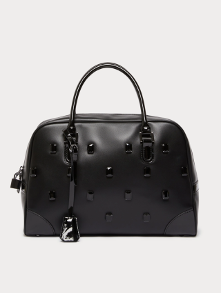 Черная сумка MARINA RINALDI с деталями из лакированной кожи: фото - Invogue