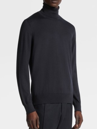 Темно-синий гольф Zegna из бленда кашемира и шелка: фото 1 - Invogue