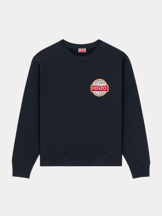 Темно-синий свитер KENZO с логотипом в виде земного шара: фото - Invogue