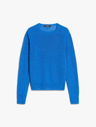 Васильковый свитер WEEKEND MAX MARA из льняной пряжи: фото - Invogue