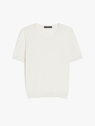 Кремовая футболка WEEKEND MAX MARA из шелка и хлопка: фото - Invogue