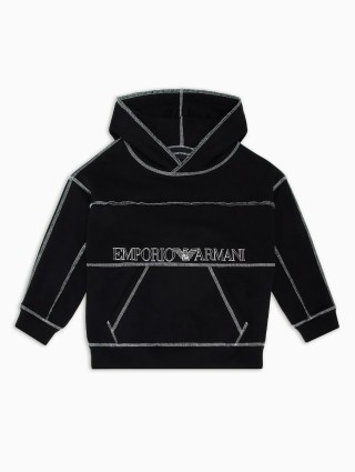 Черное худи EMPORIO ARMANI с контрастным логотипом: фото - Invogue